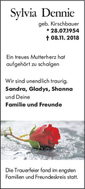 Traueranzeige von Sylvia Dennie von vrm-trauer