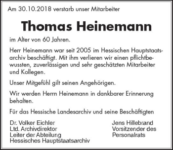 Traueranzeige von Thomas Heinemann von vrm-trauer
