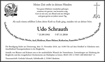 Traueranzeige von Udo Schrauth von vrm-trauer