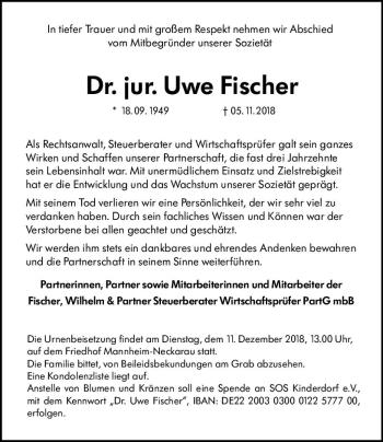 Traueranzeige von Uwe Fischer von vrm-trauer