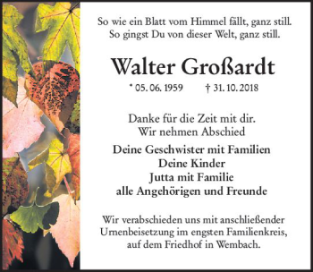 Traueranzeige von Walter Großardt von vrm-trauer