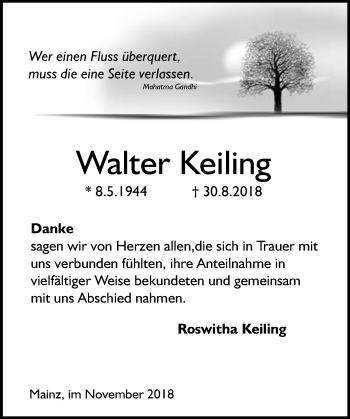 Traueranzeige von Walter Keiling von vrm-trauer