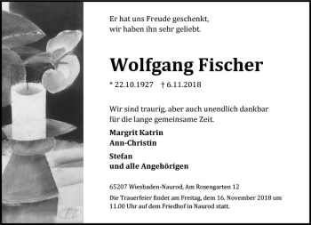 Traueranzeige von Wolfgang Fischer von vrm-trauer