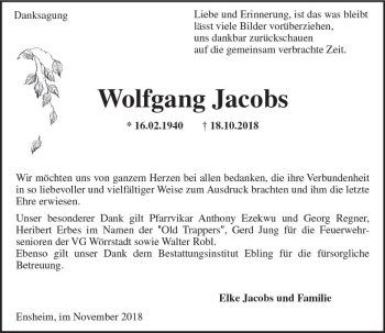 Traueranzeige von Wolfgang Jacobs von vrm-trauer
