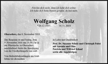 Traueranzeige von Wolfgang Scholz von  Camberger Anzeiger