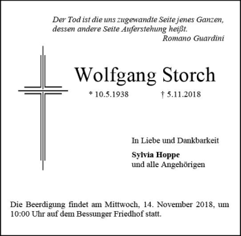 Traueranzeige von Wolfgang Storch von vrm-trauer