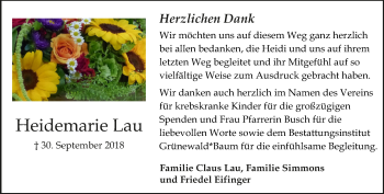 Traueranzeige von Heidemarie Lau von vrm-trauer