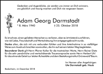 Traueranzeige von Adam Georg Darmstadt von vrm-trauer