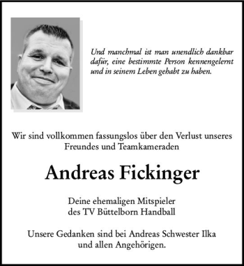 Traueranzeige von Andreas Fickinger von vrm-trauer
