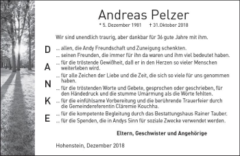 Traueranzeige von Andreas Pelzer von vrm-trauer