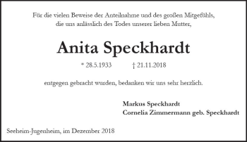 Traueranzeige von Anita Speckhardt von vrm-trauer