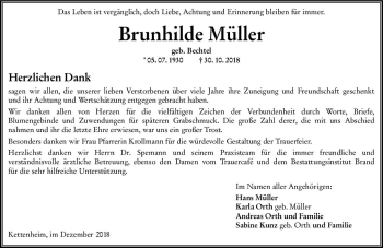 Traueranzeige von Brunhilde Müller von vrm-trauer