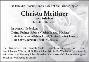 Traueranzeige von Christa Meißner von vrm-trauer