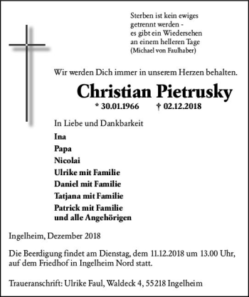 Traueranzeige von Christian Pietrusky von vrm-trauer