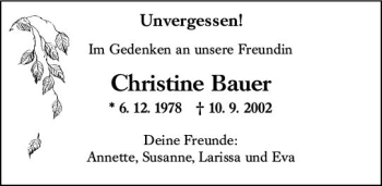 Traueranzeige von Christine Bauer von vrm-trauer