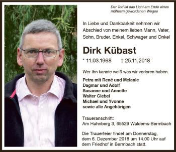 Traueranzeige von Dirk Kübast von vrm-trauer