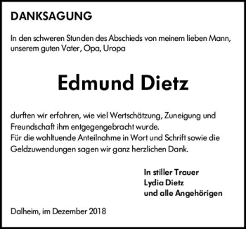 Traueranzeige von Edmund Dietz von vrm-trauer