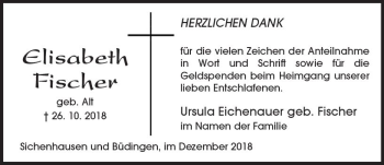 Traueranzeige von Elisabeth Fischer von  Kreisanzeiger