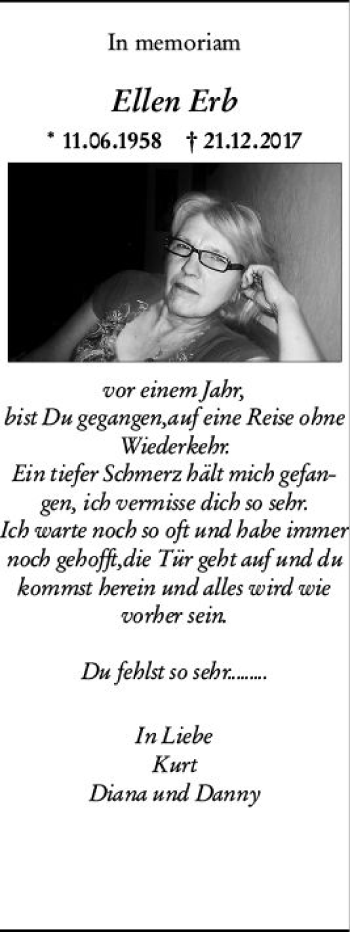 Traueranzeige von Ellen Erb von vrm-trauer