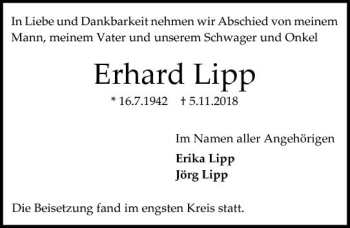 Traueranzeige von Erhard Lipp von vrm-trauer