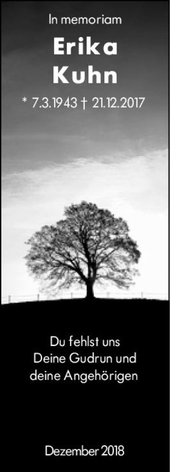 Traueranzeige von Erika Kuhn von vrm-trauer