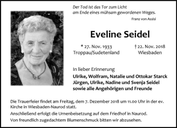 Traueranzeige von Eveline Seidel von vrm-trauer