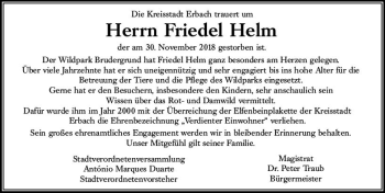 Traueranzeige von Friedel Helm von vrm-trauer