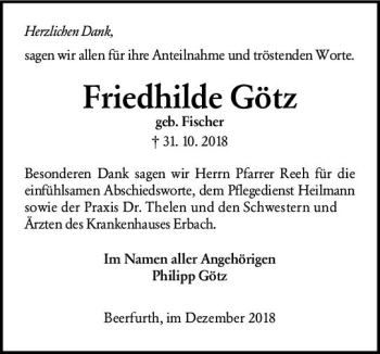 Traueranzeige von Friedhilde Götz von vrm-trauer