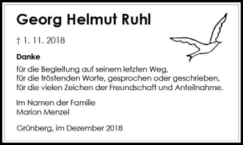 Traueranzeige von Georg Helmut Ruhl von VRM Trauer