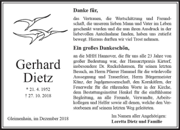Traueranzeige von Gerhard Dietz von VRM Trauer