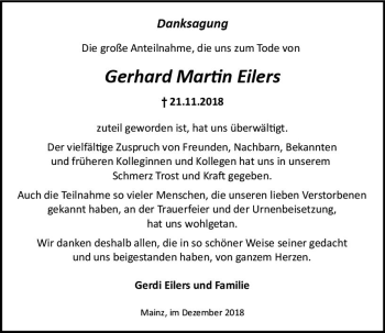 Traueranzeige von Gerhard Martin Eilers von vrm-trauer