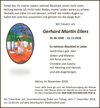 Traueranzeige von Gerhard Martin Eilers von vrm-trauer