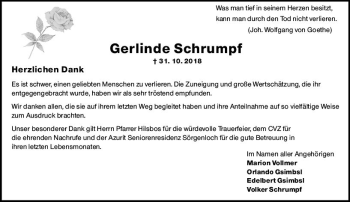 Traueranzeige von Gerlinde Schrumpf von vrm-trauer