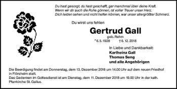 Traueranzeige von Gertrud Gall von vrm-trauer