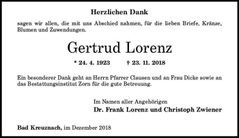 Traueranzeige von Gertrud Lorenz von vrm-trauer
