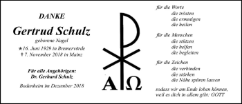 Traueranzeige von Gertrud Schuh von vrm-trauer
