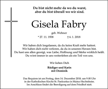 Traueranzeige von Gisela Fabry von vrm-trauer
