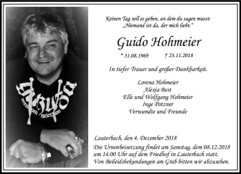 Traueranzeige von Guido Hohmeier von VRM Trauer