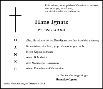 Traueranzeige von Hans Ignatz von vrm-trauer