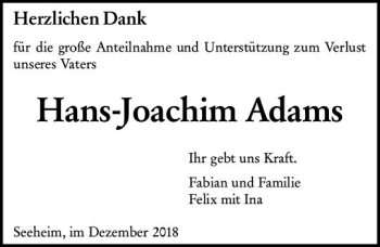 Traueranzeige von Hans-Joachim Adams von vrm-trauer