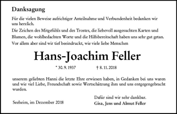 Traueranzeige von Hans-Joachim Feller von vrm-trauer