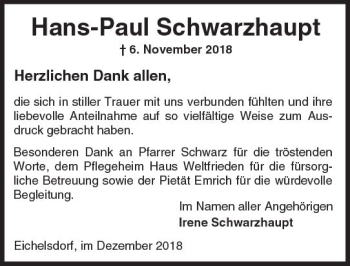 Traueranzeige von Hans-Paul Schwarzhaupt von  Kreisanzeiger