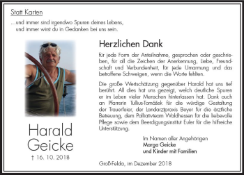 Traueranzeige von Harald Geicke von VRM Trauer