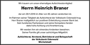 Traueranzeige von Heinrich Braner von vrm-trauer