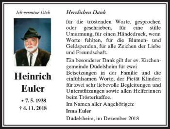 Traueranzeige von Heinrich Euler von  Kreisanzeiger