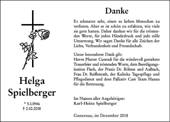 Traueranzeige von Helga Spielberger von VRM Trauer