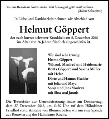 Traueranzeige von Helmut Göppert von vrm-trauer