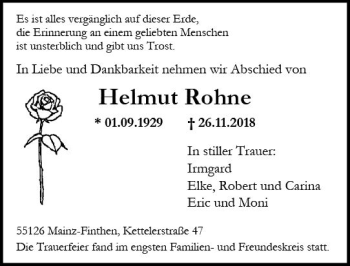 Traueranzeige von Helmut Rohne von vrm-trauer