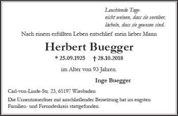 Traueranzeige von Herbert Buegger von vrm-trauer