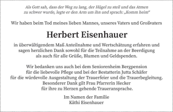 Traueranzeige von Herbert Eisenhauer von vrm-trauer